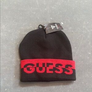 Guess Black Beanie with Red Logo